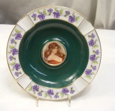 Vintage Bavaria Germany Purple Floral Rim 7" Ashtray Center Lady 4-south