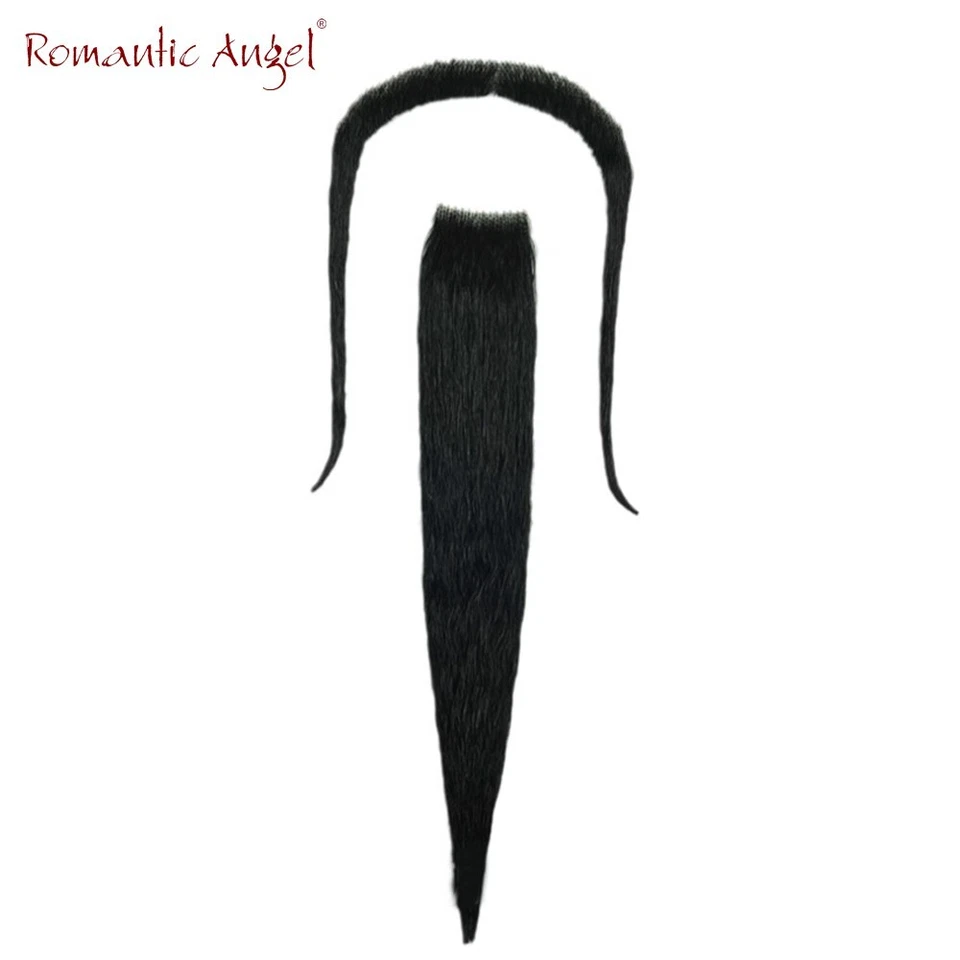 100% cabello humano hecho a mano alta calidad barba negro/blanco bigote/bigote Foto 2 de 4