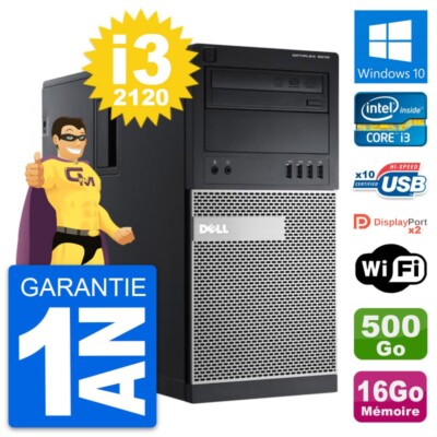 PC tour DELL OptiPlex 9010 Intel i3-2120 RAM 16Go Scheibe 500Go Windows 10 Wifi
