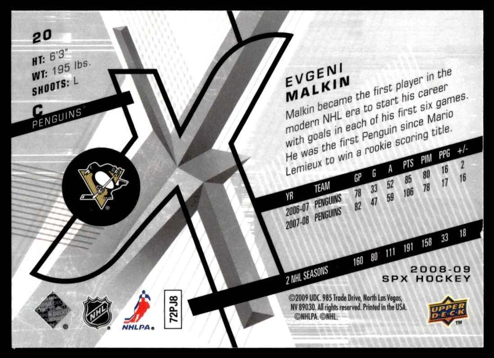 2009-10 Upper Deck Ultimate Collection Evgeni Malkin Pittsburgh Penguins #20 - Image 2 of 2