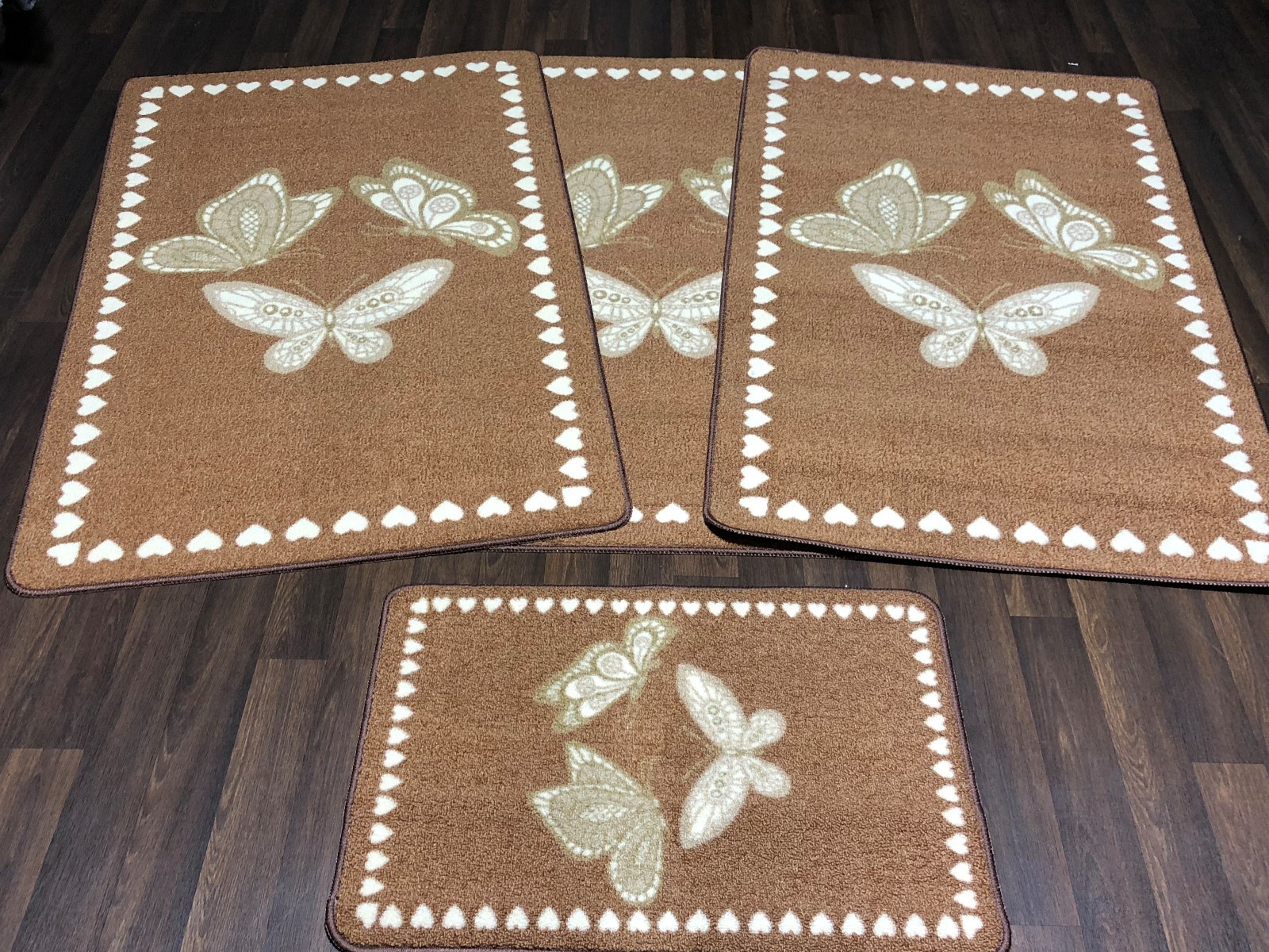ROMANY WASHABLE MATS 4PC SET 2018 GYPSY NEW BUTTERFLY NON SLIP BROWN
