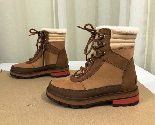 NEW SOREL Lennox Leather/Faux Fur Trim Lace-Up Boot US 8/39 Velvet Tan/Warp Red - Picture 11 of 22