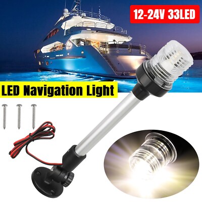 Fold Down Marine Boat Yacht 4500K 33 LED Navigation Light Stern Anchor Pole Lamp