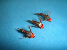 FLY FISHING FLIES - HOT HEAD PHEASANT TAIL Attractor Nymphs size #16 (6 pcs.)