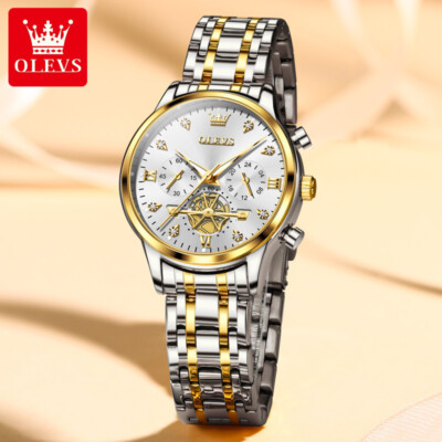 OLEVS Women's Quartz Casual Watch Stainless Steel Rhinestone Luminous Wristwatch