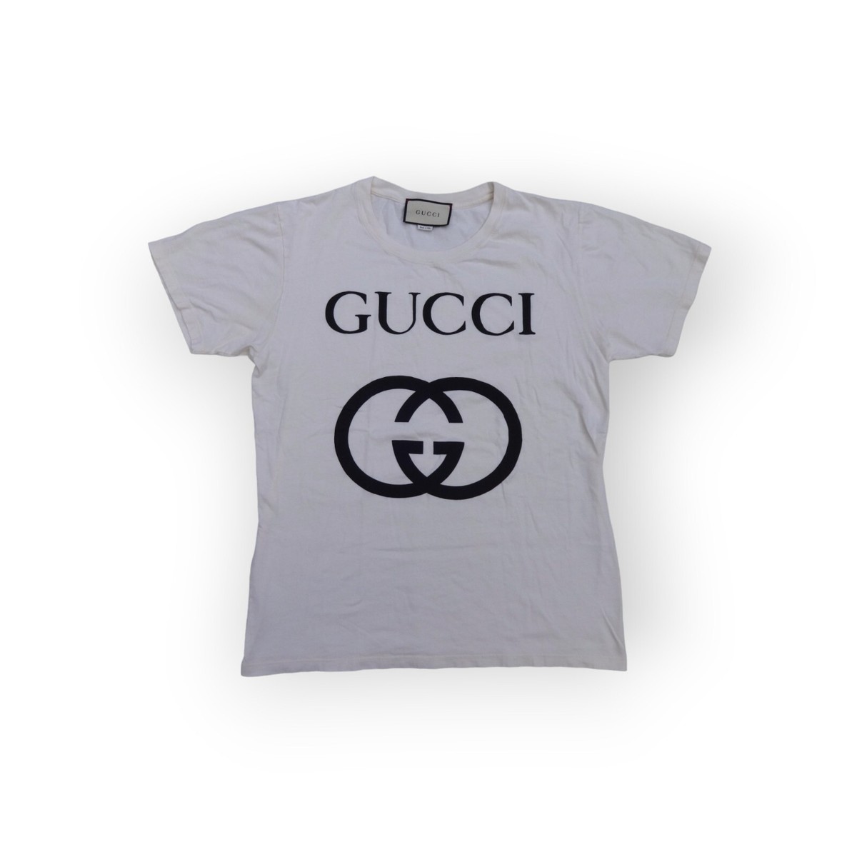 グッチ GUCCI ロゴ Tシャツ メンズM ホワイトxホワイト GUCCI Tシャツ