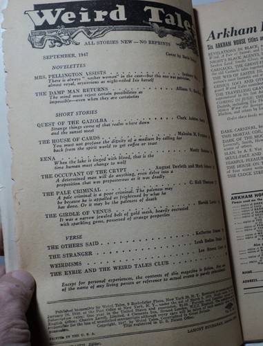 Weird Tales September 1947 - pulp - Quinn - Clark A Smith - ed by McIlwraith - Picture 2 of 2