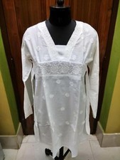 XS M TUNIC TOP KURTA HANDMADE ETHNIC CHIKAN EMBROIDERY KURTI 100 COTTON DRESS