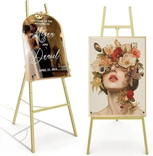 Gold Easel Stand - Heavy Duty Adjustable Display for Signs, Art & Posters