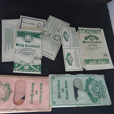 Cabbage Patch Birth Certificate Adoption Papers Original lot of 2 1984 USED READ