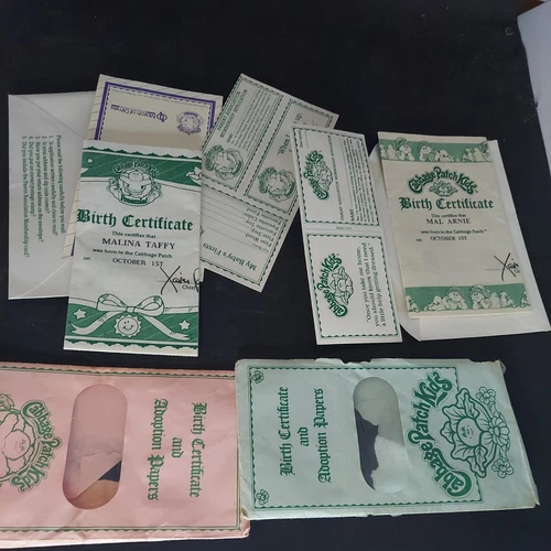Cabbage Patch Birth Certificate Adoption Papers Original lot of 2 1984 USED READ