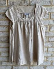 Match Point 100% Linen Sleeveless Square Neck Blouse Women's Size M.