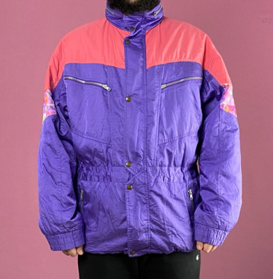 90s Asics Vintage Men's Ski Jacket - Size M Purple Nylon Winter Sport Jacket
