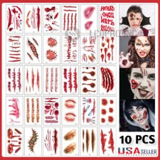 10PCS Halloween Horror Blood Stitches Tattoo Stickers Wound Zombie Scar Party US