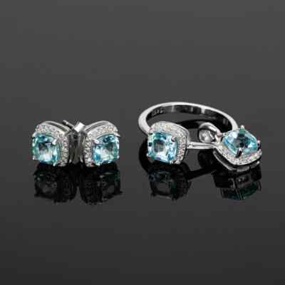 Blautopas Schmuckset, Ohrringe, Blautopas Ring, Blautopas Anhänger, Februar