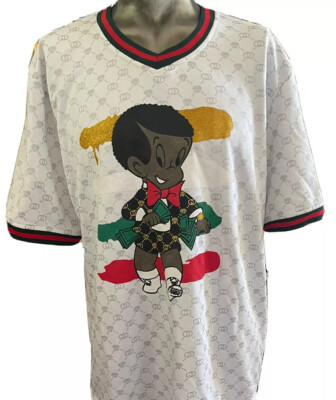 NEW 100% POLYESTER JERSEY BLACK RICHIE RICH WHITE HIP HOP SHIRT