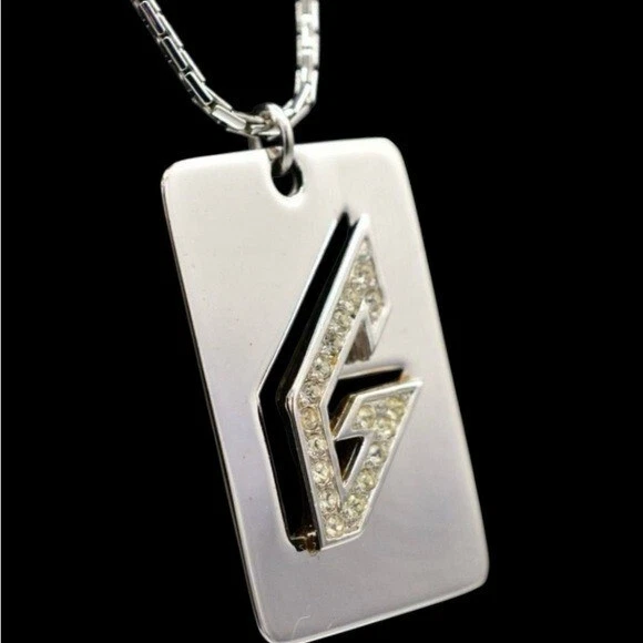 Givenchy Vintage Silver Crystal G Dogtag Pendant