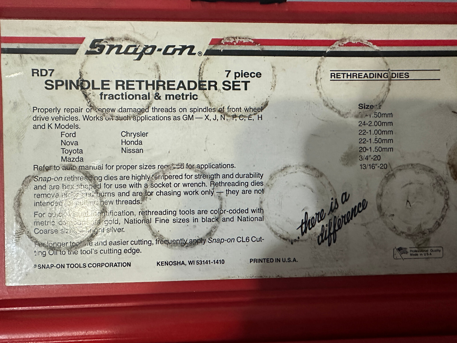 SNAPON TOOLS 7 PIECE SPINDLE RETHREADING SET RD7 SAE & METRIC eBay