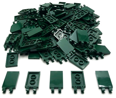 Lego 100 New Dark Green Tiles Modified 2 x 3 with 2 Open O Clips Flat Smooth