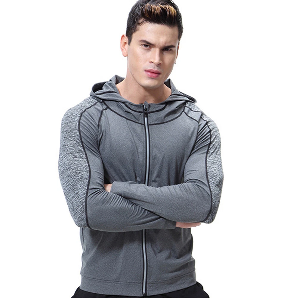 Mens Quick Dry Hoodie Sport Sweater Workout Top Hooded Fitness