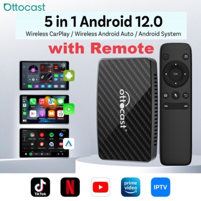 Ottocast Multimedia AiBox Wireless CarPlay Adapter+Android Netflix+TK w/Remote