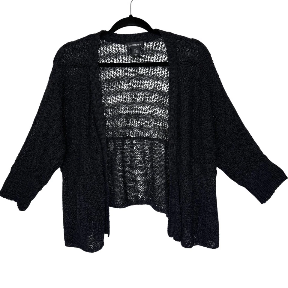 Cárdigan abierto tejido suelto mezcla lino negro Lane Bryant talla 14/16 carrera, informal Foto 3 de 4