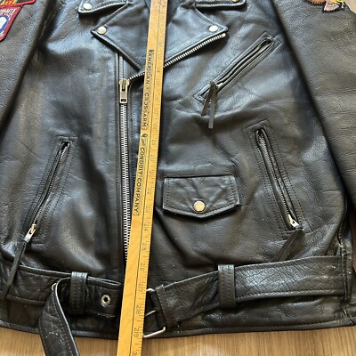 Protech Black Leather Motorcycle Jacket Biker Mens Size 46 Harley