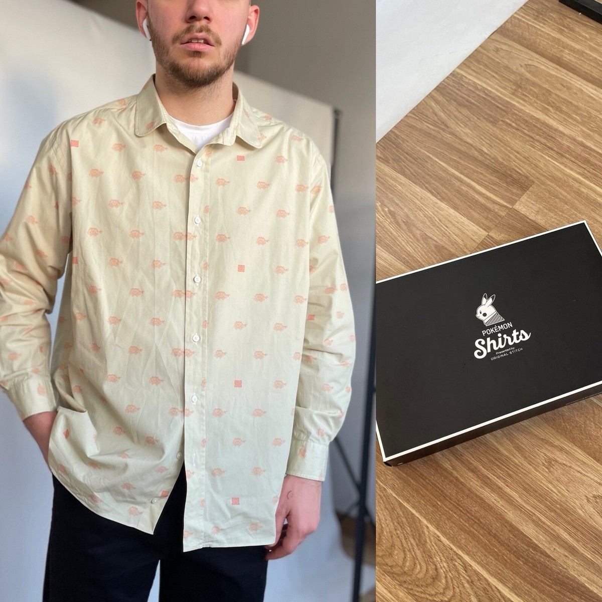 Rare Original Stitch Pokemon Shirt Print Long Sleeve Button Rare Original Stitch Pokemon Shirt Print Long Sleeve Button
