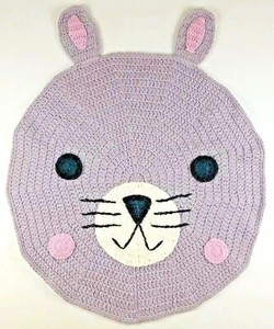 Handmade Crochet Small Area Rug Animal Mouse, Bunny, Bear, Play Rug Soft Nursery