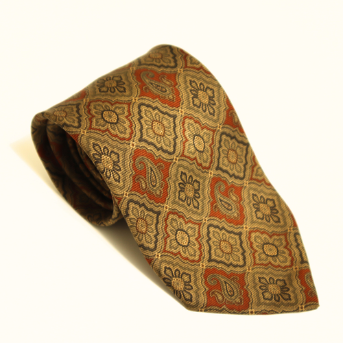 Vintage Brooks Brothers MAKERS Neck Tie Brown Paisley Geometric Silk 60"