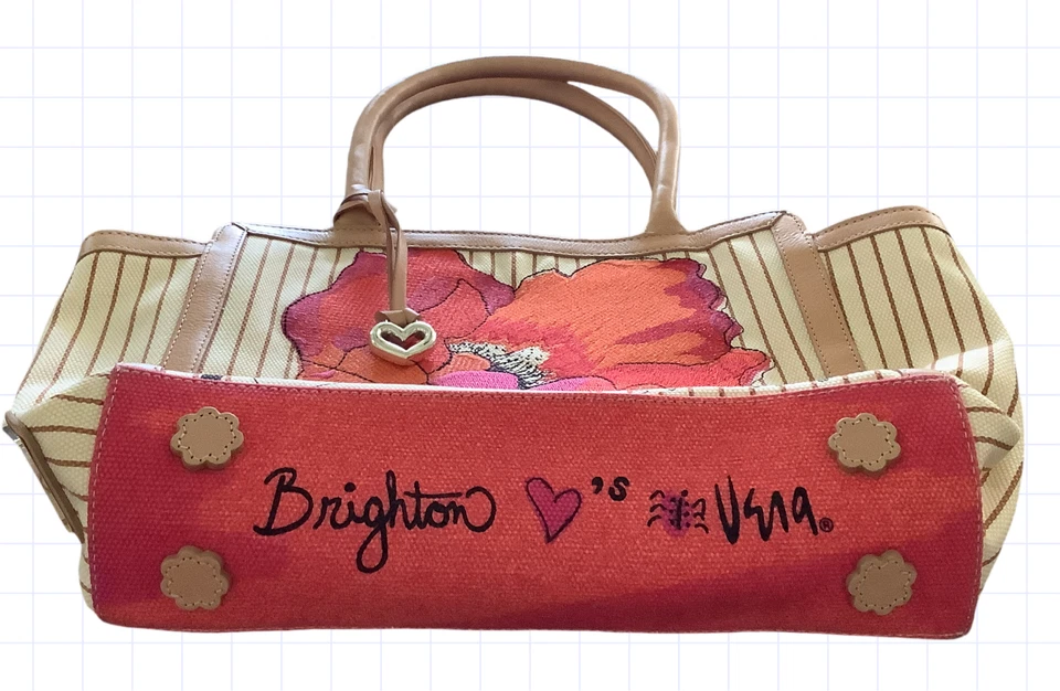 Vera By Brighton Double Strap Handbag 16” x 10” Canvas Embroidered Red Poppies - Image 2 of 4