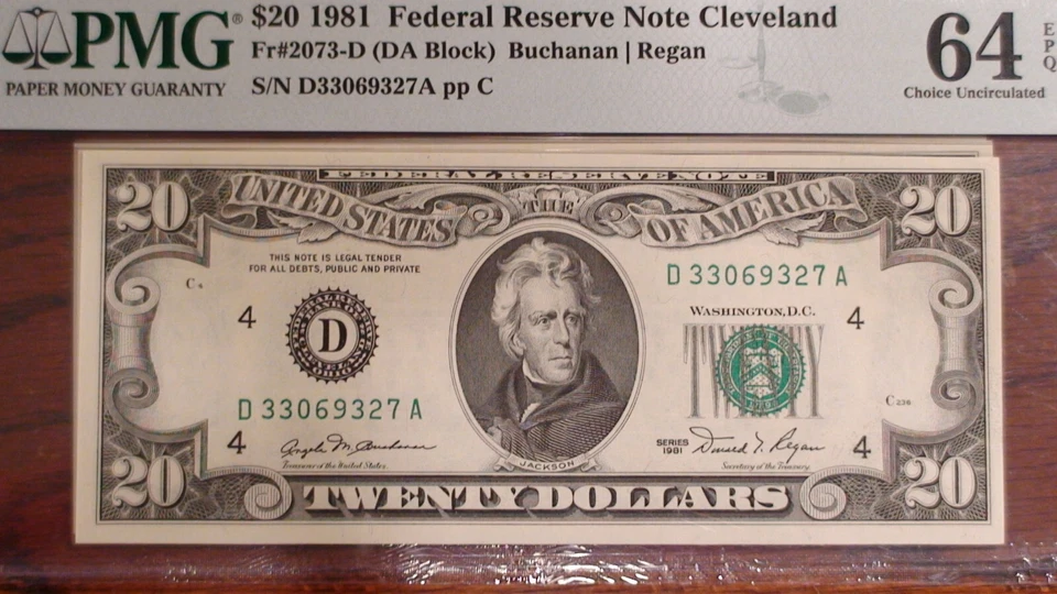 THREE CONSECUTIVE 1981 PMG CHOICE UNC 64 EPQ TWENTY DOLLAR CLEVELAND NOTES BILLS - Image 2 of 4