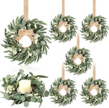 6 Pcs 9'' Mini Eucalyptus Wreath Small Spring Summer Kitchen Cabinet Wreaths 