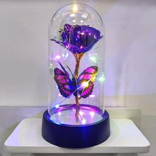 Light Up Forever Eternal Rose Flower in Glass Dome for Birthday Mother's Day