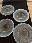 4 Vintage Anchor Hocking Moonstone Opalescent Hobnail Ruffled Edge Serving Plate