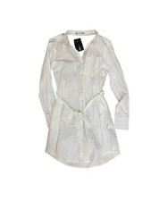 Fashion Nova White Long Sleeve Open Back Shirt Mini Dress Medium NWT