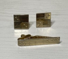 Lot de boutons de manchette et pinces à cravate boucliers ton or vintage