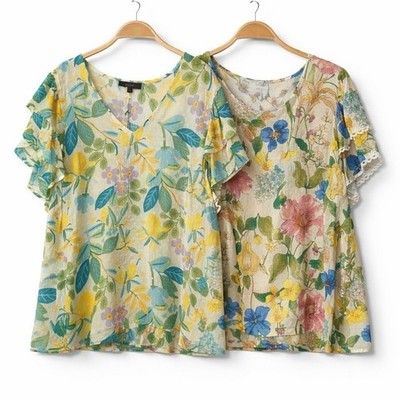 Rachel Zoe/Roy Floral Blouse Top Lot Of2 Women 1X Yellow Cottagecore NWT
