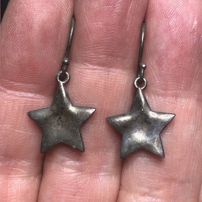 B2274 Sterling Silver 925 Patina Star Dangle Earrings Small Minimalist Drop 4g