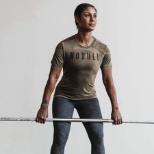 NoBull Women's Army Green Camo Stretch Daily Athletic Cross Fit Gym Shirt XS