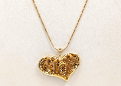 14K Gold MOM Heart Necklace, 19'' Long