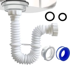VIVIDA 1-1/2" Sink Drain Pipe Kit, Flexible P 7.5 to 17.7, White 