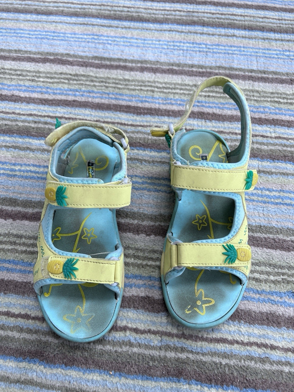 Mountain warehouse Girls Sandals Size 2 Yellow /Teal Colour W Pineapple Design