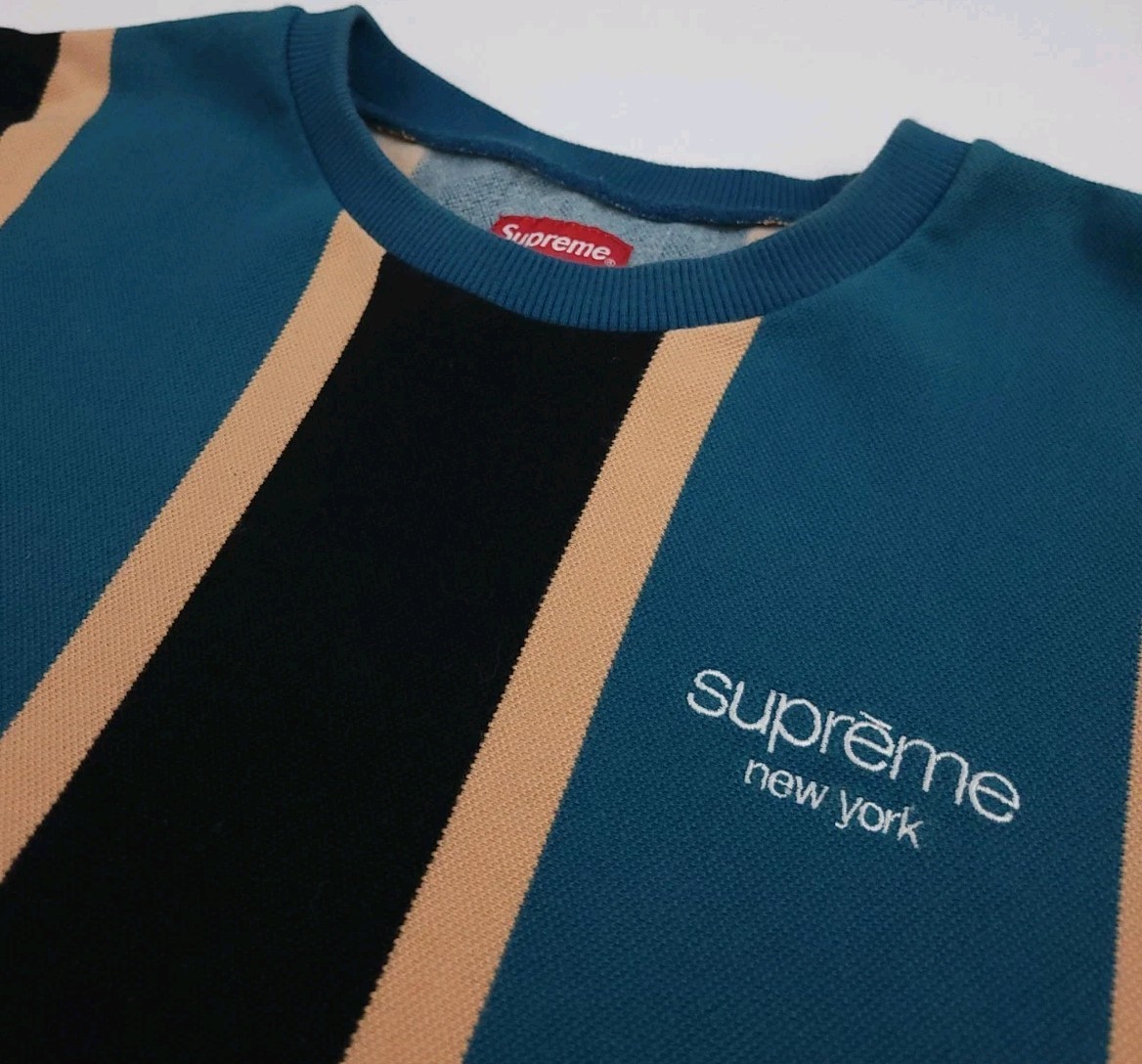 Supreme Fw17 2017 Pique Sweatshirt NYC Logo Vertical Striped