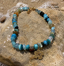 Blue Agate Beaded Necklace, Lobster Clasp, Hi...