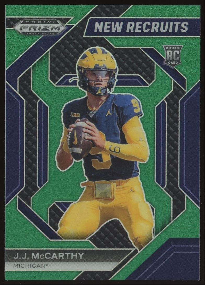 J.J. McCarthy Rookie #NR-JMY 2024 Panini Prizm Draft New Recruits Green Prizm