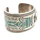 Southwest Signed Sterling Turquoise Red Coral Chip Inlay Watch Cuff #S5449-5 — photo 2