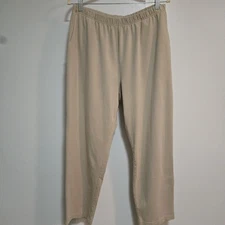 LL Bean Plus 1X Beige Perfect Fit Pants Original Tapered-Leg Pull On 252078