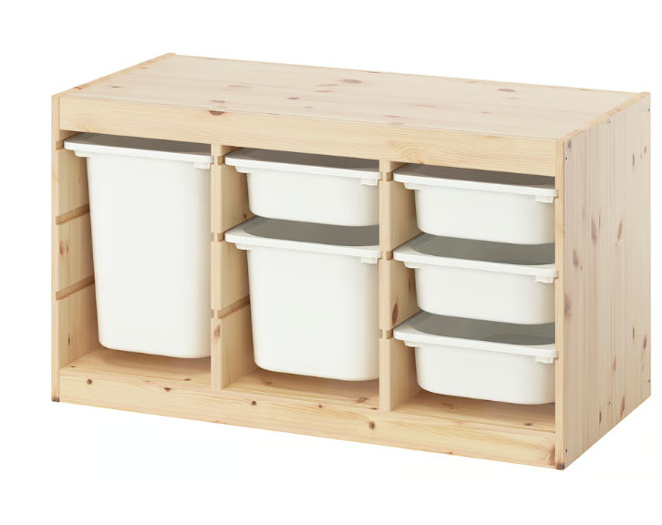 IKEA TROFAST Storage Unit White-Stained Pine/White with Boxes Kids Organizer New