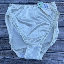 WARNERS Panty Bright Shine Hi Cut Shiny Satin Nylon Ivory Pin Up Vtg Medium NEW